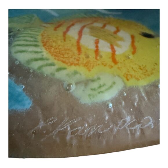 Peggy Karr Tropical Fish Under Water Fused Glass Round Platter Signed 10.5 in - Picture 7 of 7